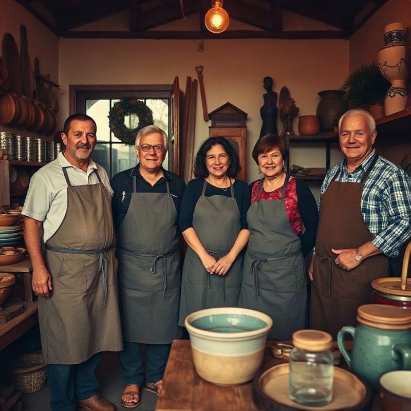 Retrato del equipo de Craftstudioq: cuatro artesanos en su taller de Mendoza
